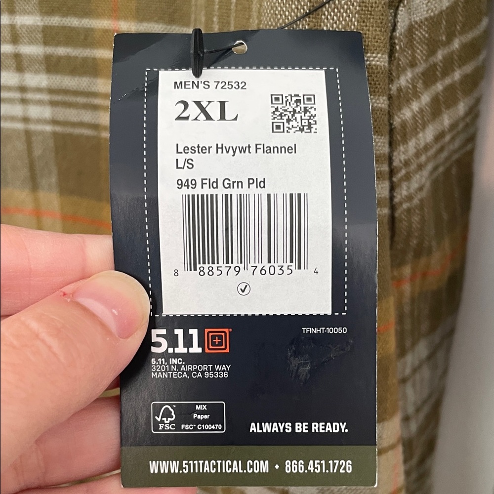 5.11 Tactical Men’s 2XL Green Plaid Rapid Entry Lester Heavy Weight Flannel - Picture 3 of 13